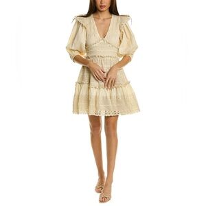 Sea New York Marley Smocked Neck Elegant Eyelet Cream Dress Size 8